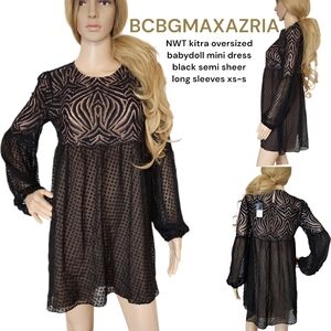 BCBGMaxAzria Women's kitra oversize babydoll Mini dress black long sleeves XS